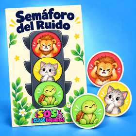 Portada del Semáforo del Ruido para imprimir, con el semáforo verde, amarillo y rojo